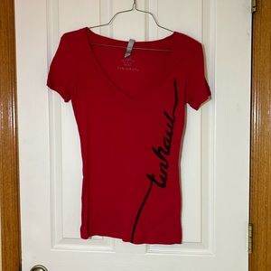 Red, V-neck T-shirt, size S, Tin Haul